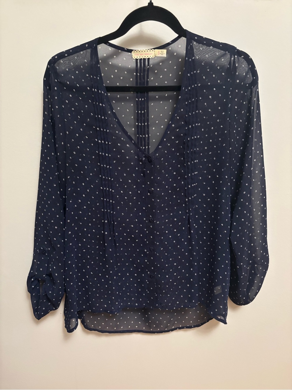 Urban Outfitters Navy Polka Dot V-Neck Blouse - Lightweight Women's Top